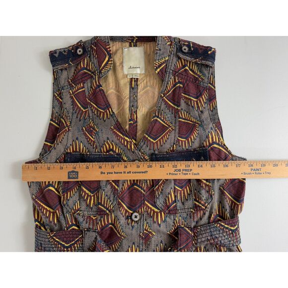 Anthropologie Elevenses Geo Safari Vest Geometric Linen Blend Women's S - Picture 8 of 11